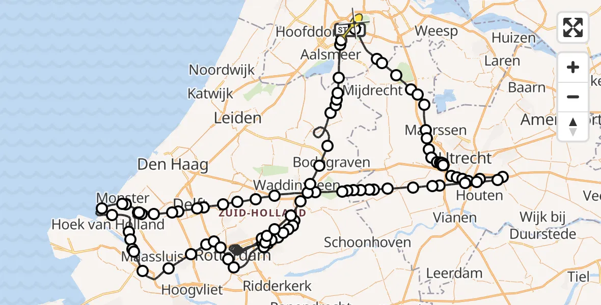 Routekaart van de vlucht: Politieheli naar Schiphol