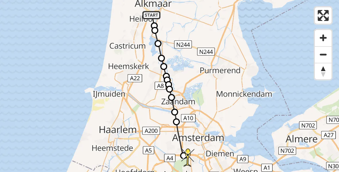 Routekaart van de vlucht: Lifeliner 1 naar VU Medisch Centrum Amsterdam