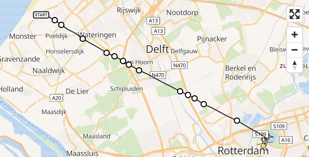 Routekaart van de vlucht: Lifeliner 2 naar Rotterdam