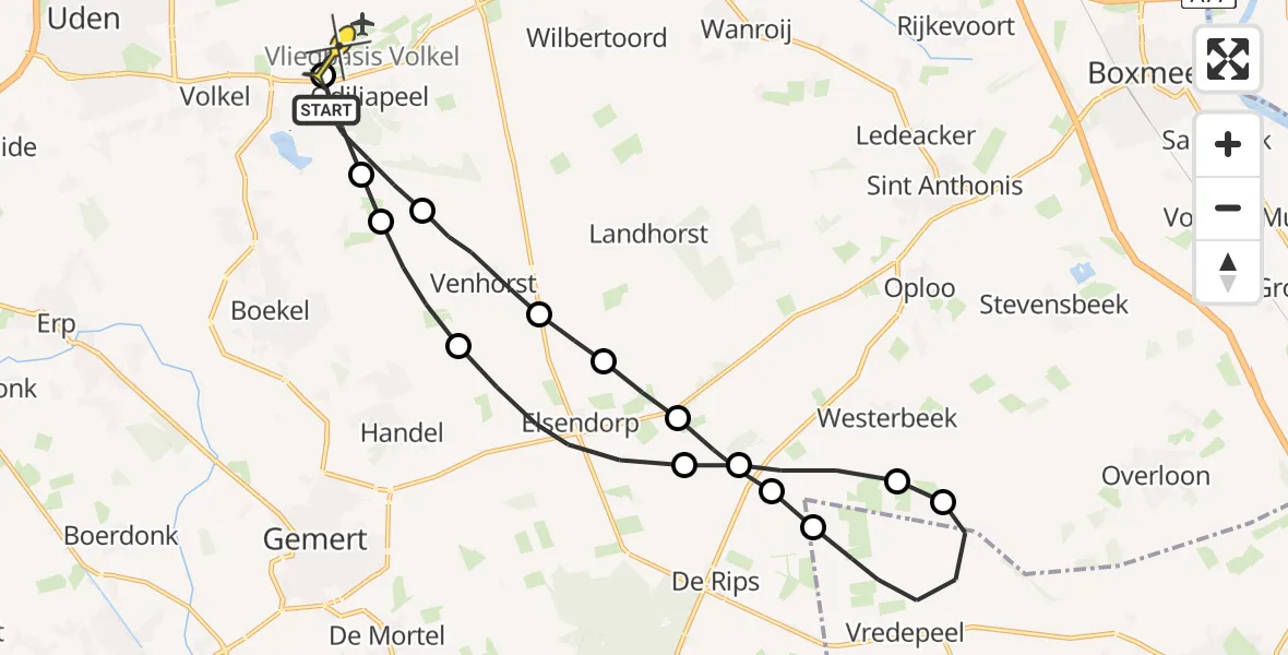 Routekaart van de vlucht: Lifeliner 3 naar Vliegbasis Volkel