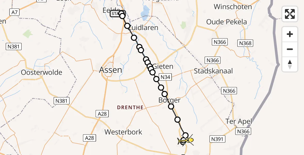 Routekaart van de vlucht: Lifeliner 4 naar Klijndijk