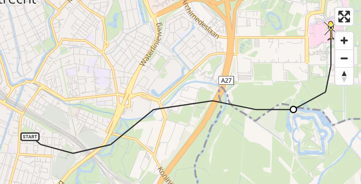 Routekaart van de vlucht: Lifeliner 1 naar Universitair Medisch Centrum Utrecht