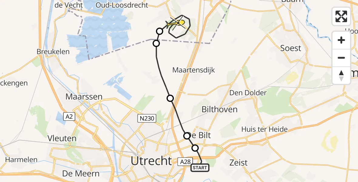 Routekaart van de vlucht: Lifeliner 1 naar Vliegveld Hilversum