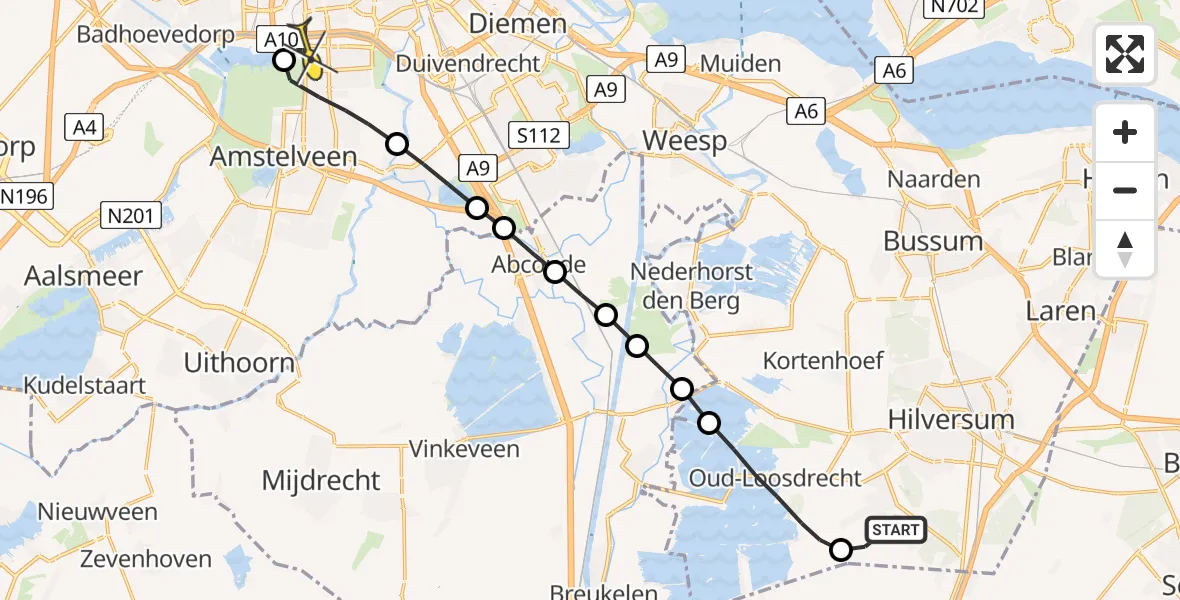 Routekaart van de vlucht: Lifeliner 1 naar VU Medisch Centrum Amsterdam