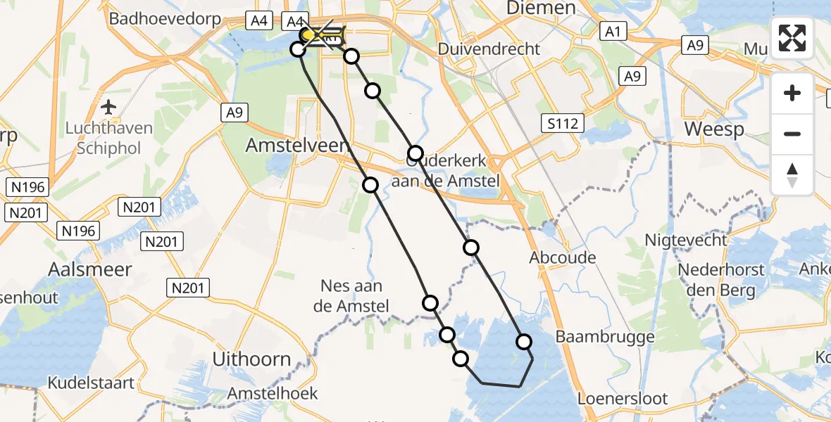 Routekaart van de vlucht: Lifeliner 1 naar VU Medisch Centrum Amsterdam