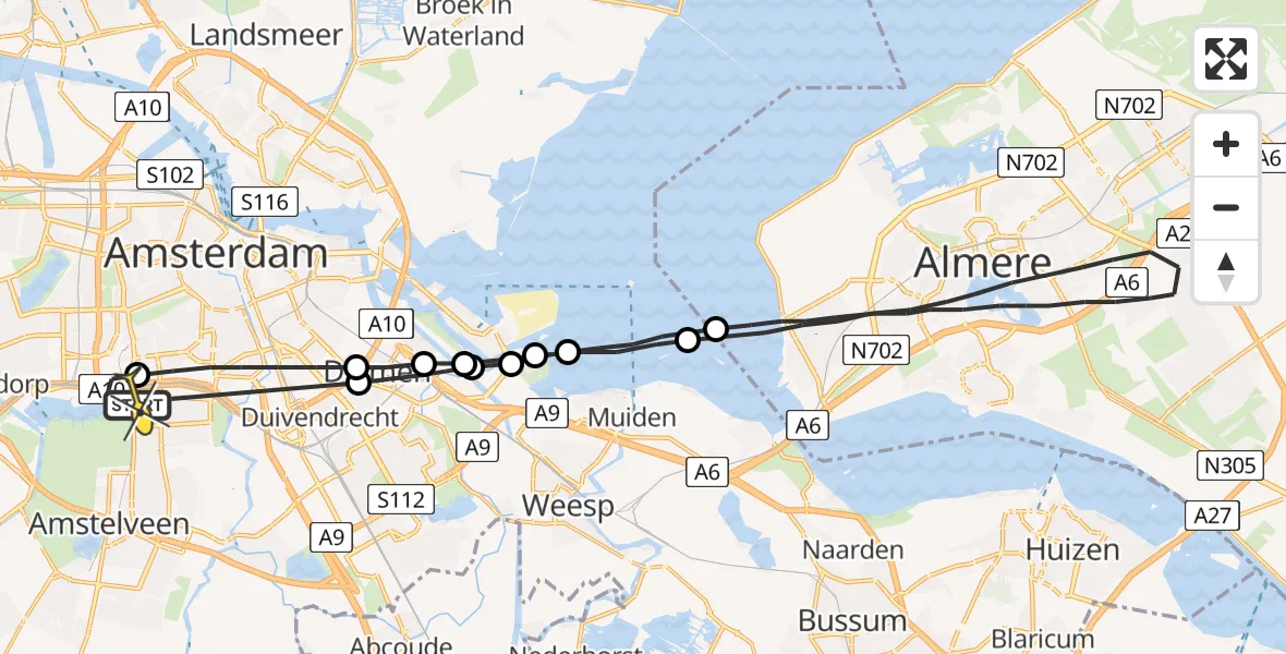 Routekaart van de vlucht: Lifeliner 1 naar VU Medisch Centrum Amsterdam