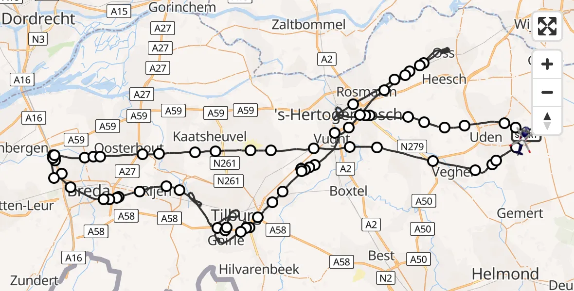 Vluchtroute Politiehelikopter Vliegbasis Volkel - Vliegbasis Volkel, 15 april 2023, 07:29
