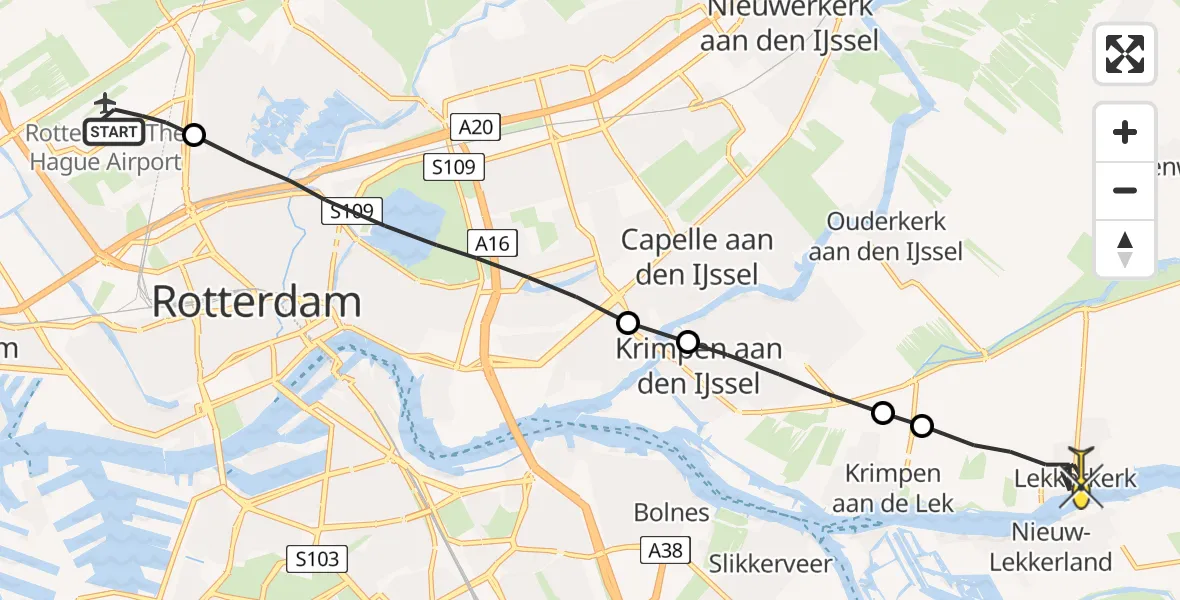 Routekaart van de vlucht: Lifeliner 2 naar Lekkerkerk