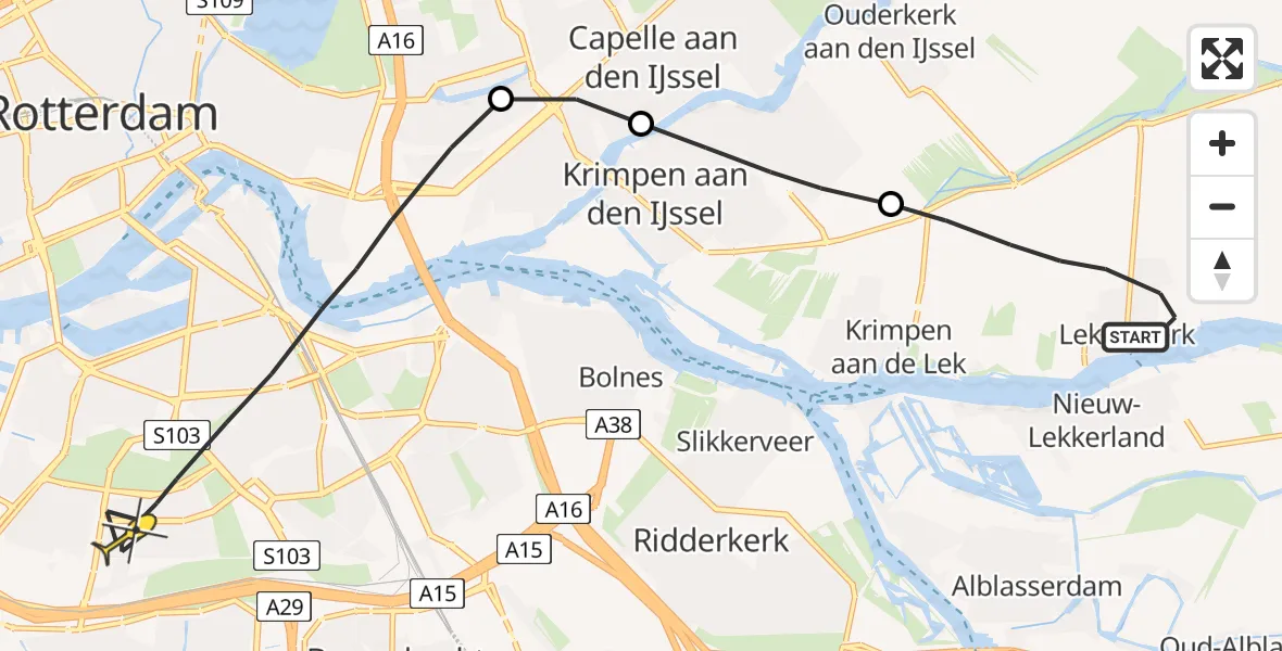 Routekaart van de vlucht: Lifeliner 2 naar Rotterdam