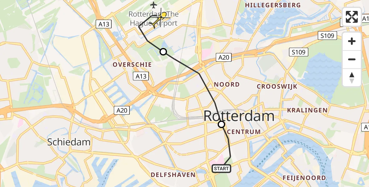 Routekaart van de vlucht: Lifeliner 2 naar Rotterdam The Hague Airport