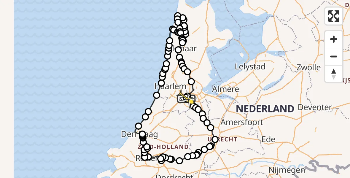 Routekaart van de vlucht: Politieheli naar Schiphol