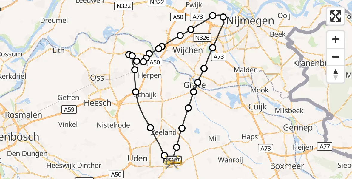 Vluchtroute Traumahelikopter Vliegbasis Volkel - Vliegbasis Volkel, 15 april 2023, 10:06