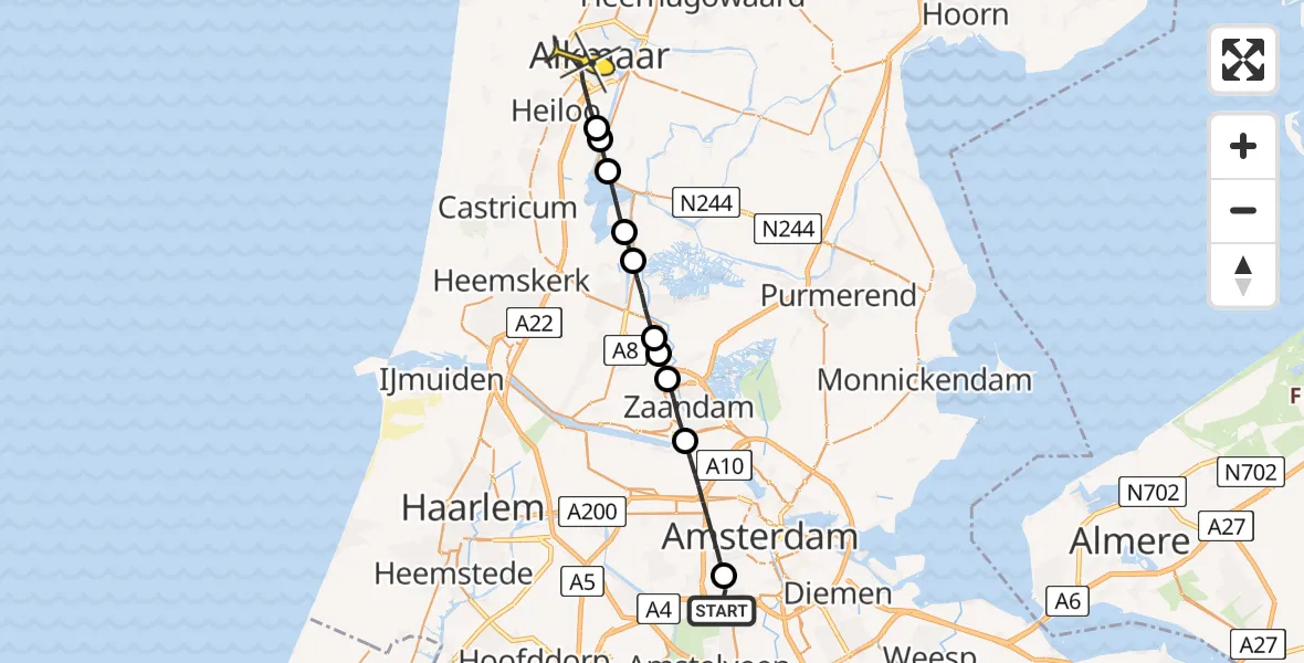 Routekaart van de vlucht: Lifeliner 1 naar Alkmaar