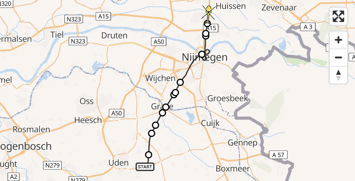 Routekaart van de vlucht: Politieheli naar Elst