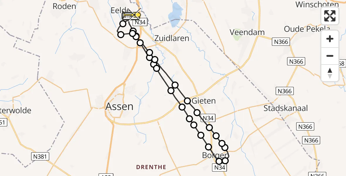 Routekaart van de vlucht: Lifeliner 4 naar Groningen Airport Eelde