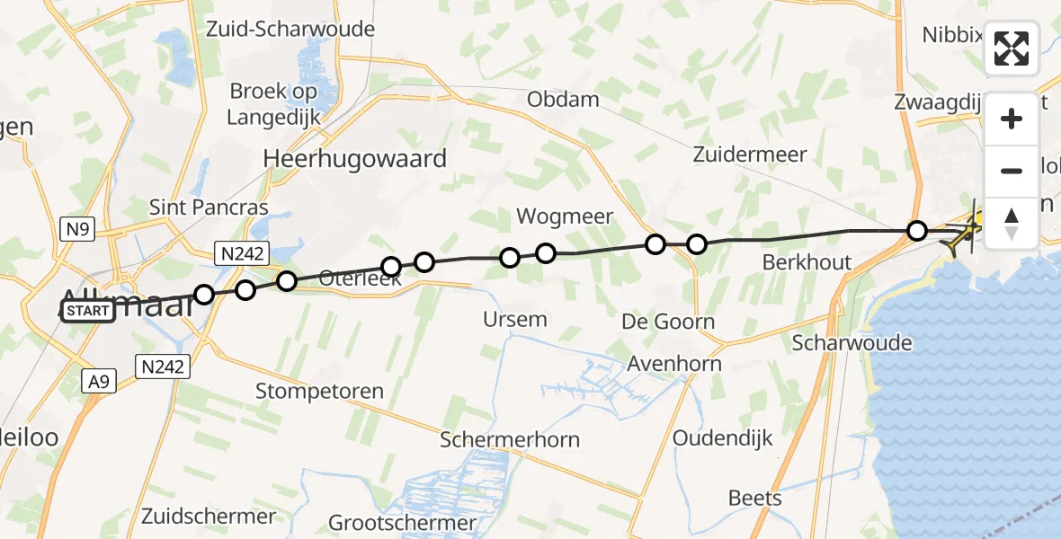 Routekaart van de vlucht: Lifeliner 1 naar Hoorn