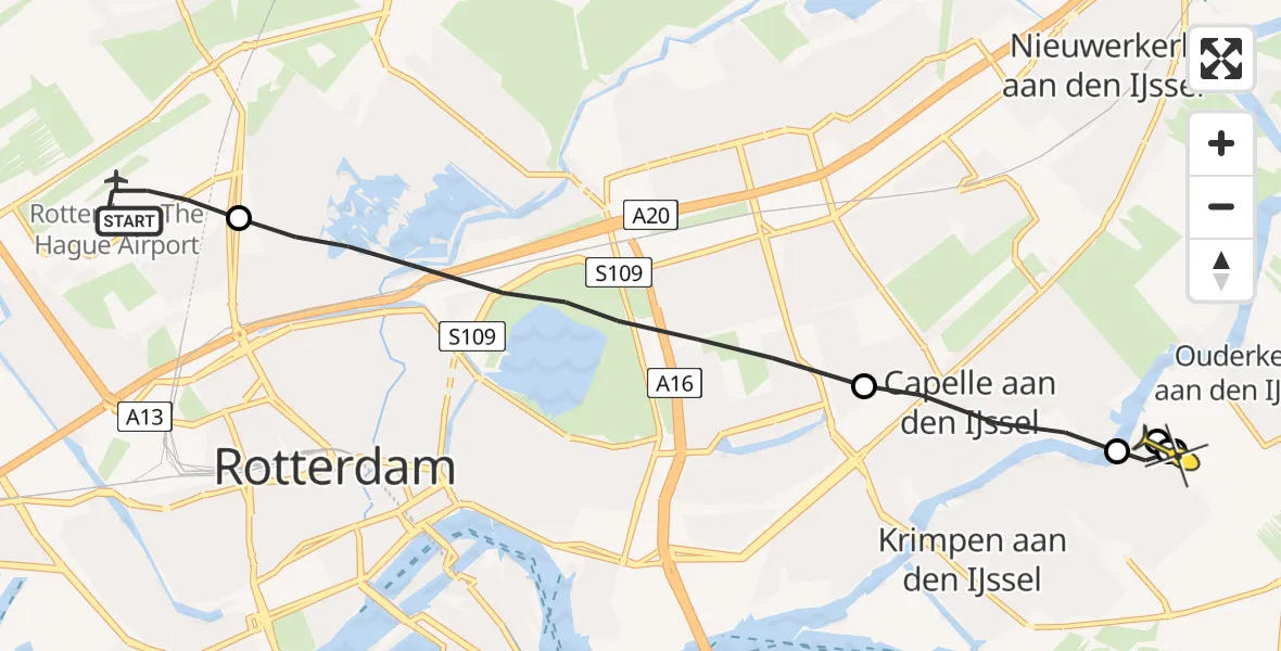 Routekaart van de vlucht: Lifeliner 2 naar Ouderkerk aan den IJssel
