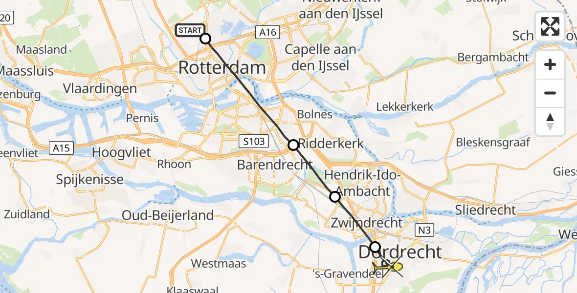 Routekaart van de vlucht: Lifeliner 2 naar Dordrecht