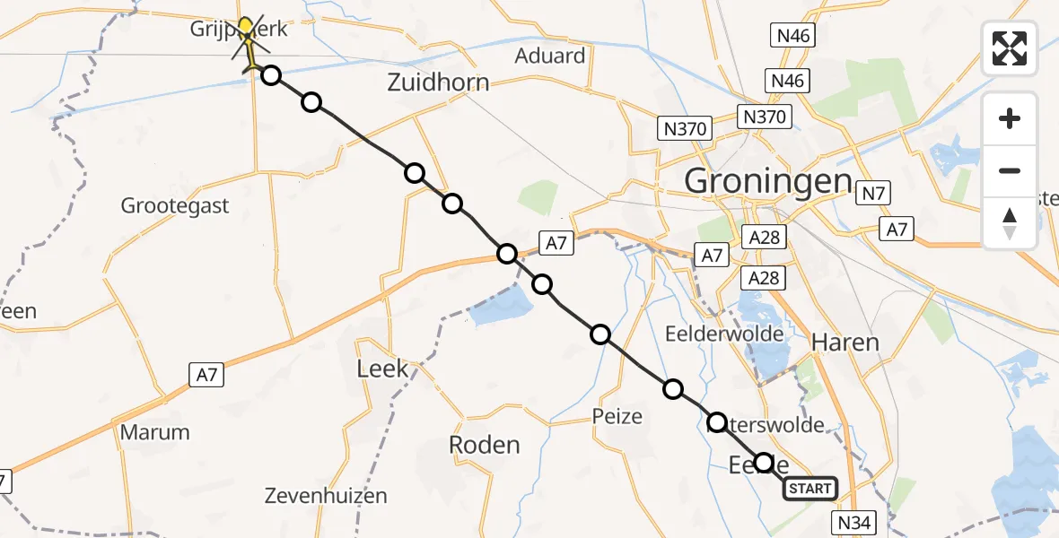 Routekaart van de vlucht: Lifeliner 4 naar Grijpskerk