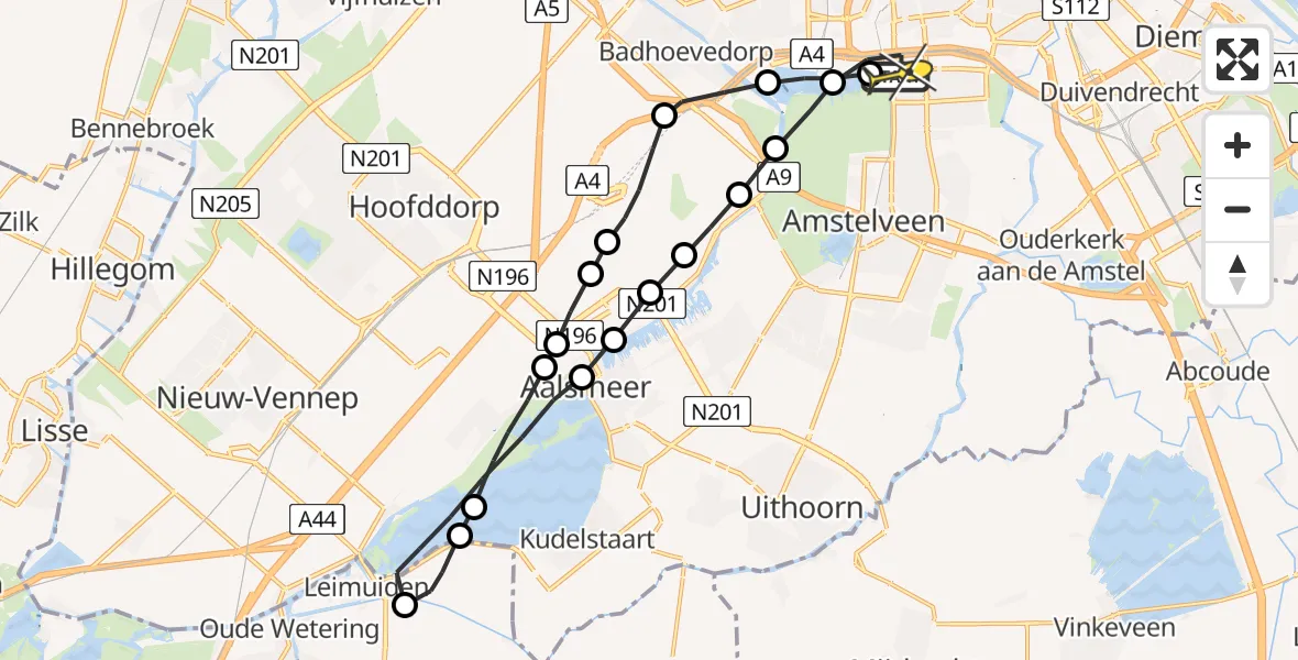Routekaart van de vlucht: Lifeliner 1 naar VU Medisch Centrum Amsterdam
