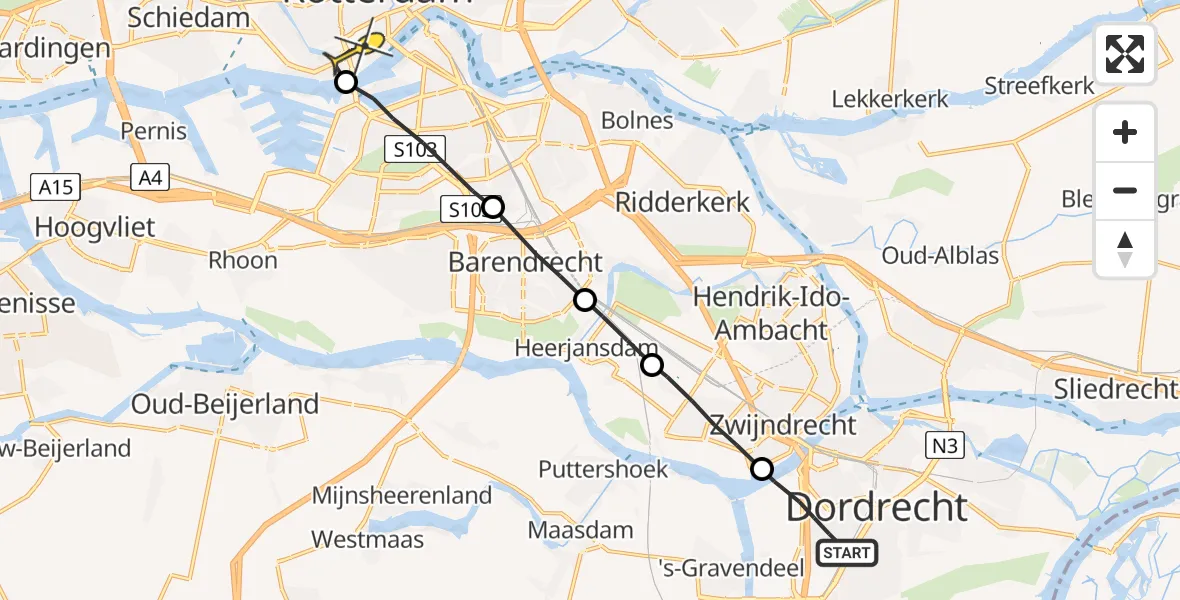 Routekaart van de vlucht: Lifeliner 2 naar Erasmus MC