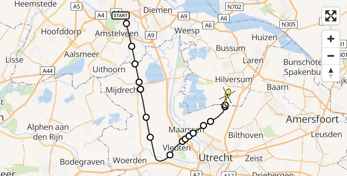 Routekaart van de vlucht: Lifeliner 1 naar Vliegveld Hilversum