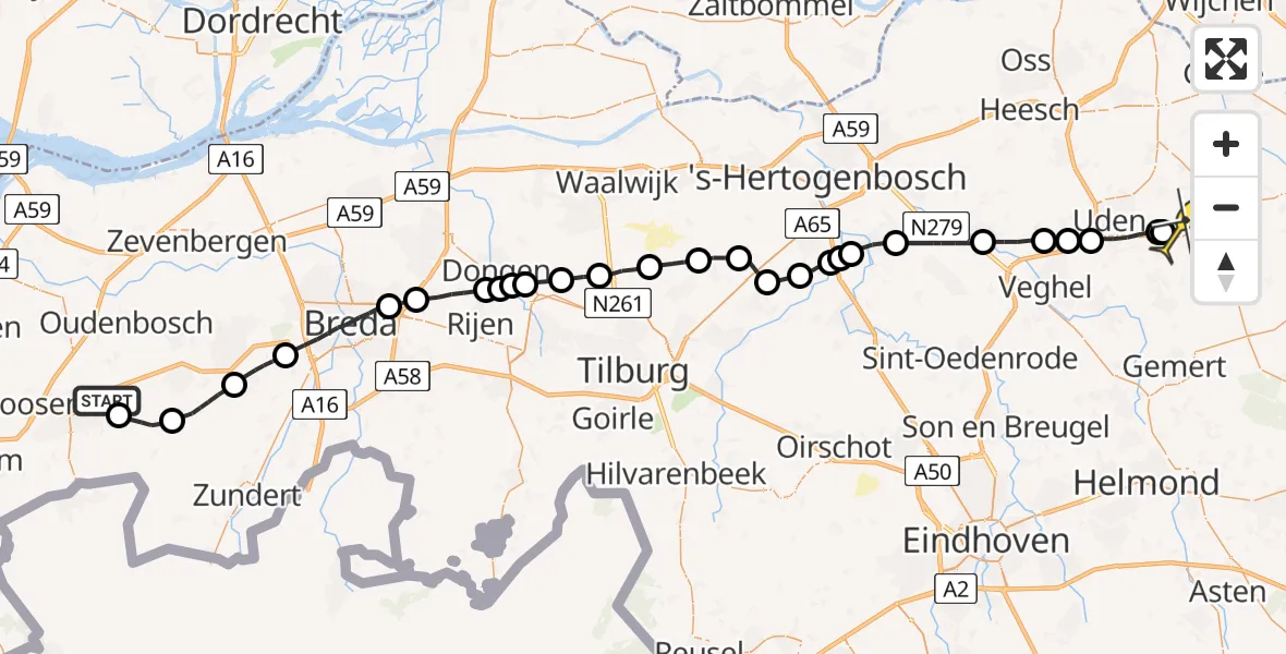 Routekaart van de vlucht: Lifeliner 3 naar Vliegbasis Volkel