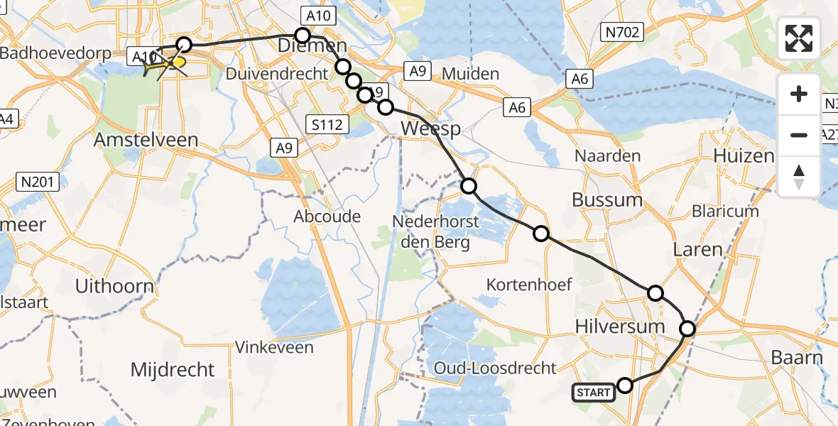 Routekaart van de vlucht: Lifeliner 1 naar VU Medisch Centrum Amsterdam