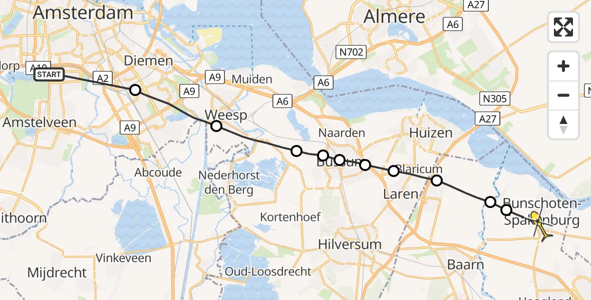 Routekaart van de vlucht: Lifeliner 1 naar Bunschoten-Spakenburg