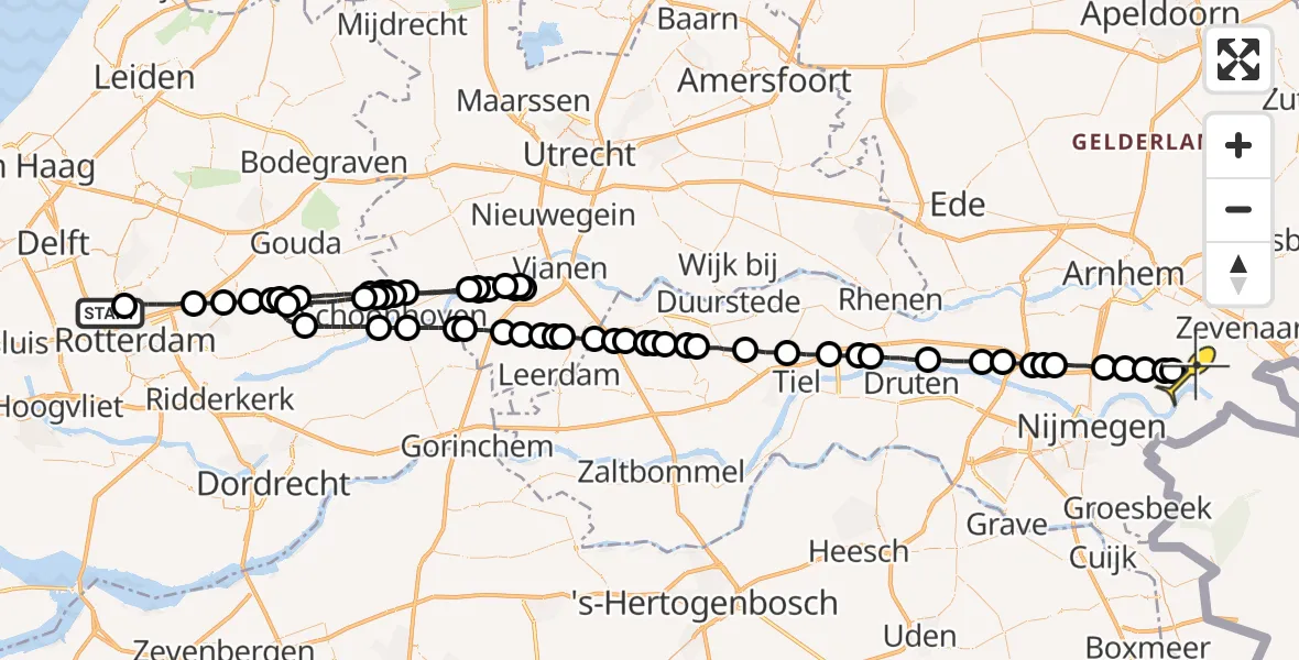 Routekaart van de vlucht: Lifeliner 2 naar Doornenburg