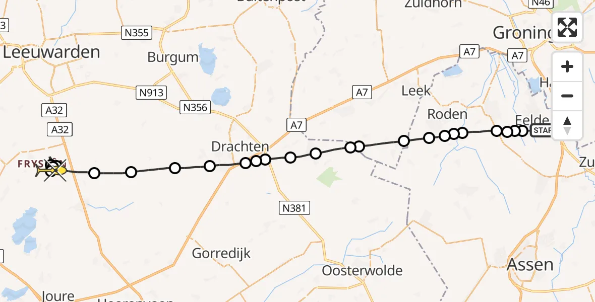 Routekaart van de vlucht: Lifeliner 4 naar Jirnsum