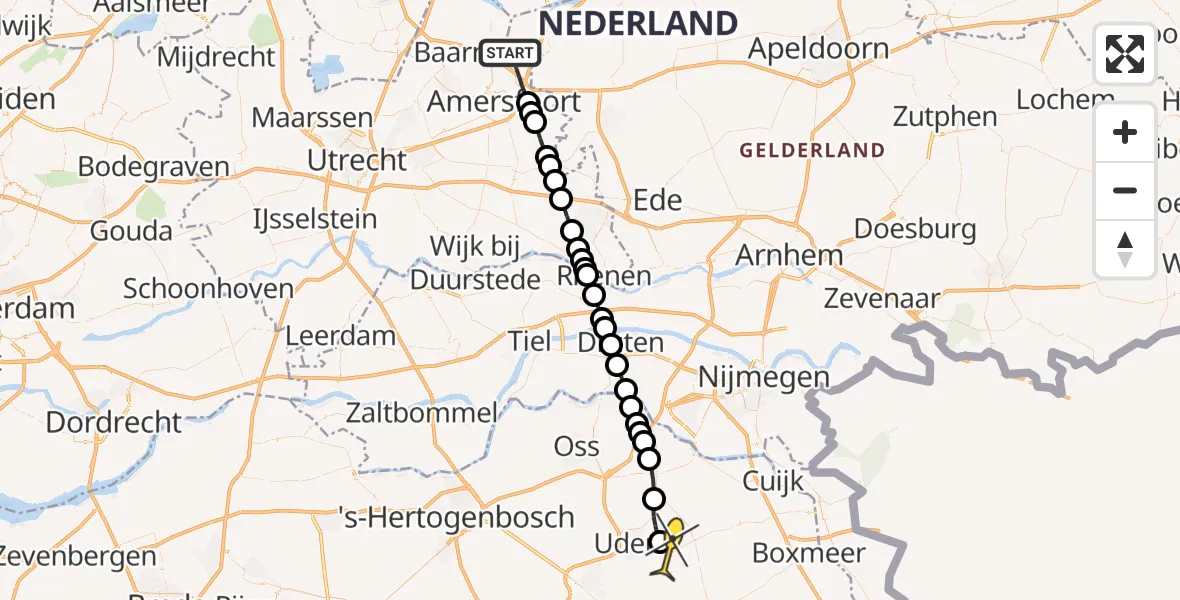 Routekaart van de vlucht: Lifeliner 3 naar Vliegbasis Volkel