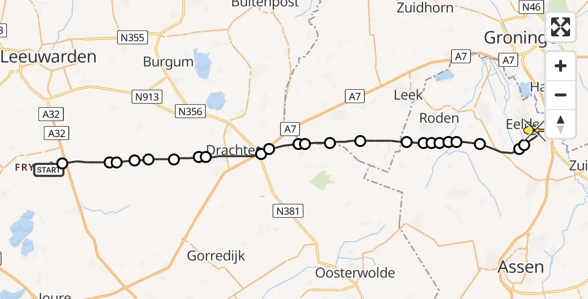 Routekaart van de vlucht: Lifeliner 4 naar Groningen Airport Eelde