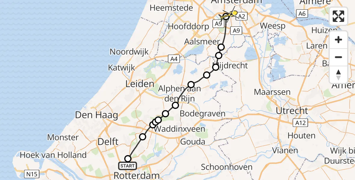 Routekaart van de vlucht: Lifeliner 1 naar VU Medisch Centrum Amsterdam
