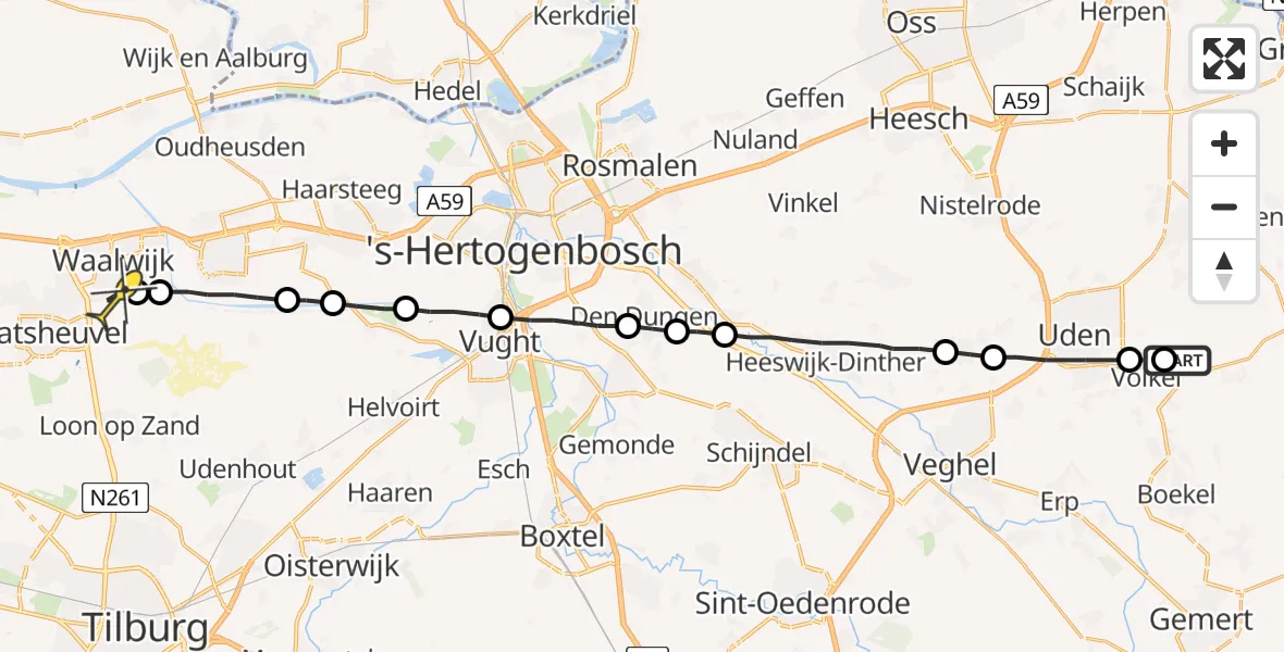 Routekaart van de vlucht: Lifeliner 3 naar Waalwijk