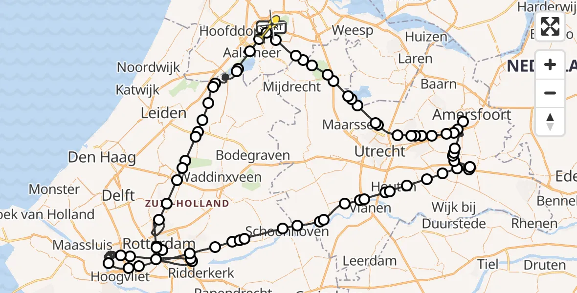 Routekaart van de vlucht: Politieheli naar Schiphol