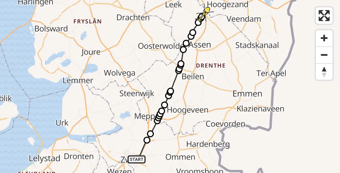 Routekaart van de vlucht: Lifeliner 4 naar Groningen Airport Eelde