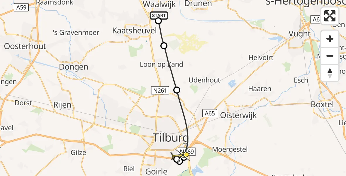 Routekaart van de vlucht: Lifeliner 3 naar Tilburg