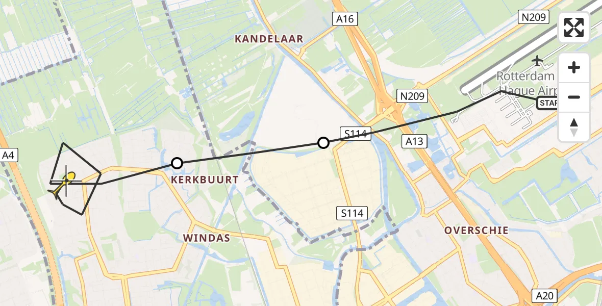 Routekaart van de vlucht: Lifeliner 2 naar Schiedam