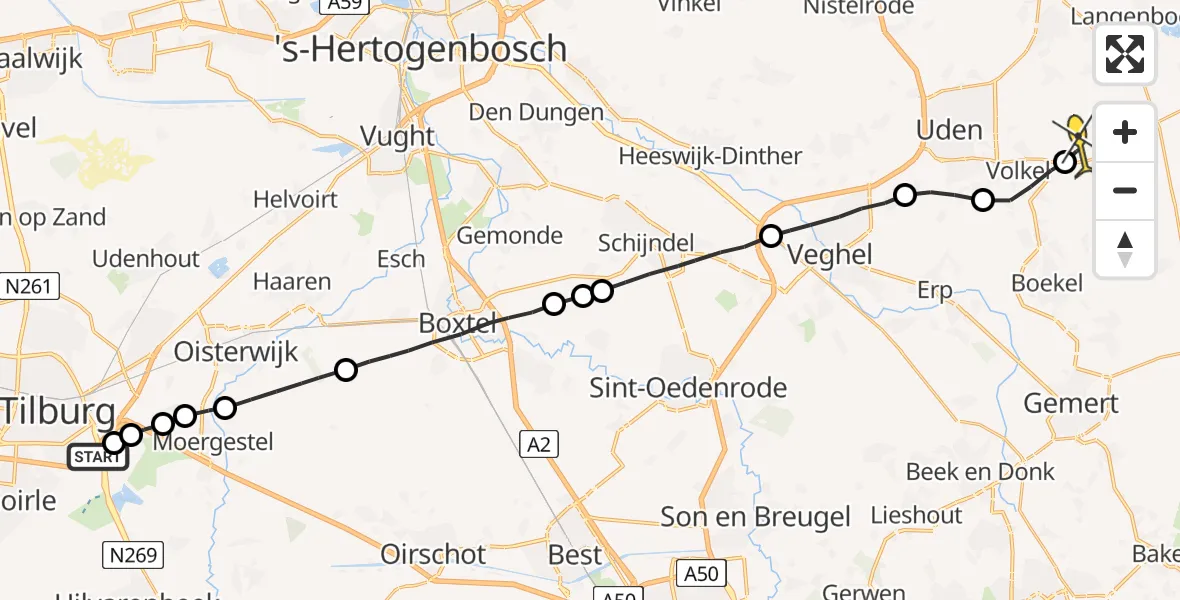 Routekaart van de vlucht: Lifeliner 3 naar Vliegbasis Volkel