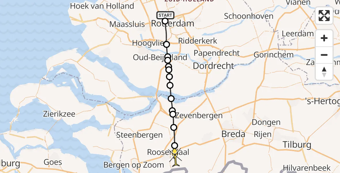 Routekaart van de vlucht: Lifeliner 2 naar Roosendaal