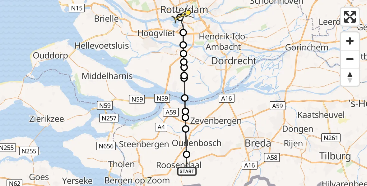 Routekaart van de vlucht: Lifeliner 2 naar Erasmus MC