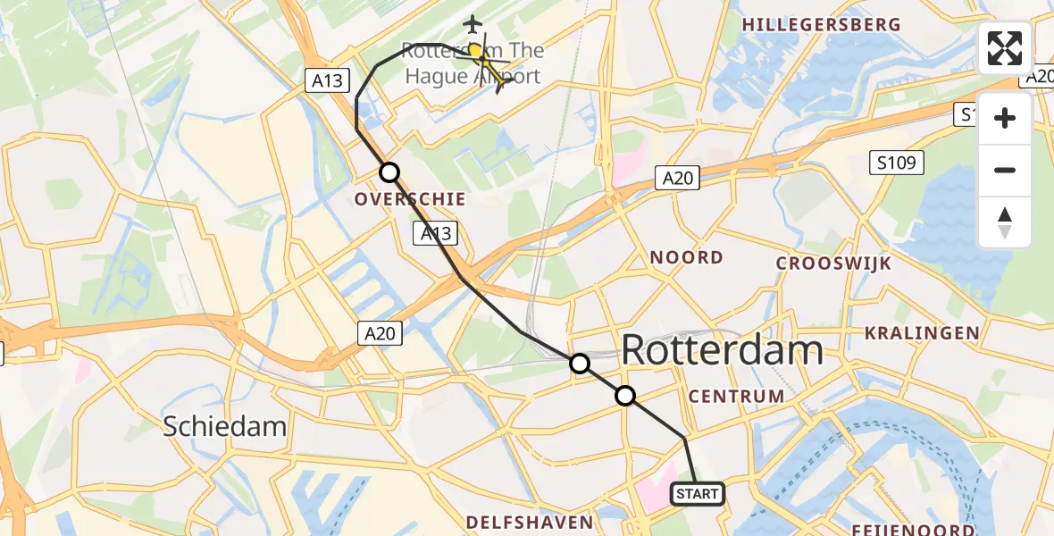 Routekaart van de vlucht: Lifeliner 2 naar Rotterdam The Hague Airport