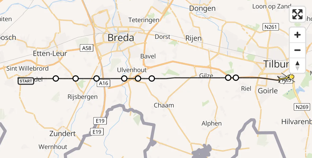 Routekaart van de vlucht: Lifeliner 2 naar Tilburg