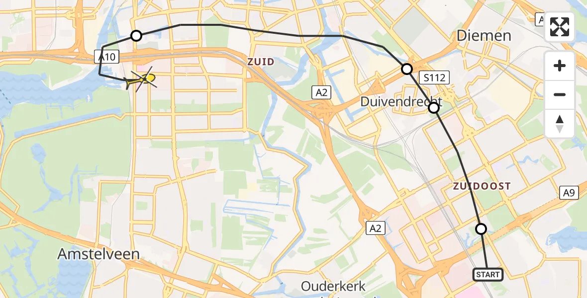 Routekaart van de vlucht: Lifeliner 1 naar VU Medisch Centrum Amsterdam