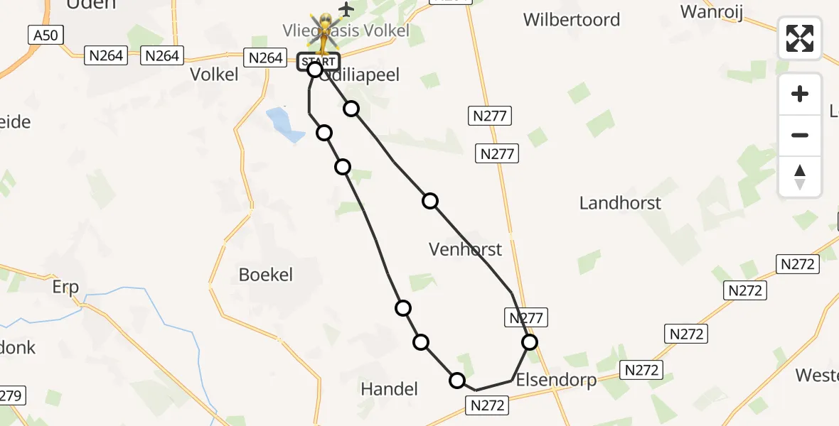 Vluchtroute Traumahelikopter Vliegbasis Volkel - Vliegbasis Volkel, 16 april 2023, 11:29