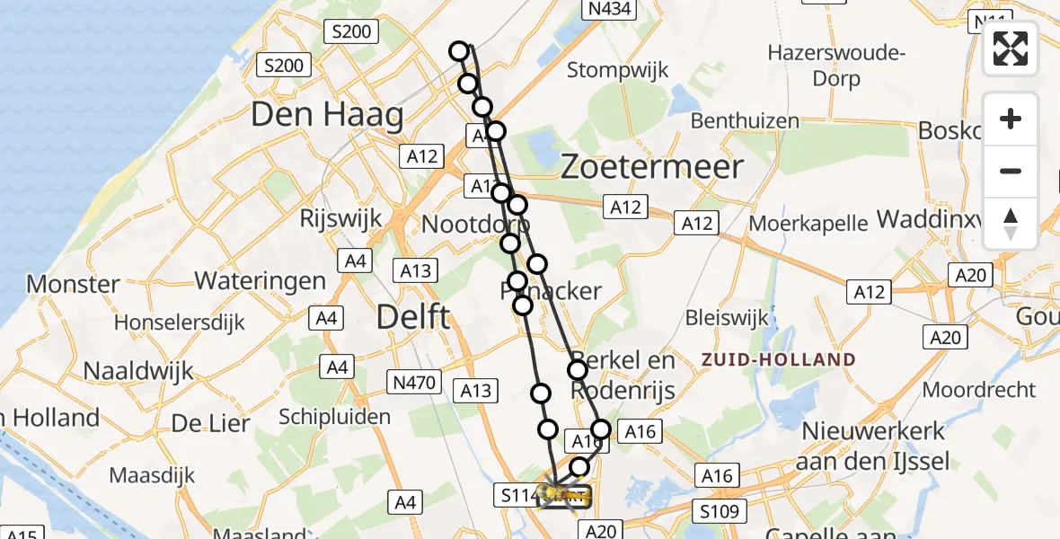 Vluchtroute Traumahelikopter Rotterdam The Hague Airport - Rotterdam The Hague Airport, 16 april 2023, 11:52