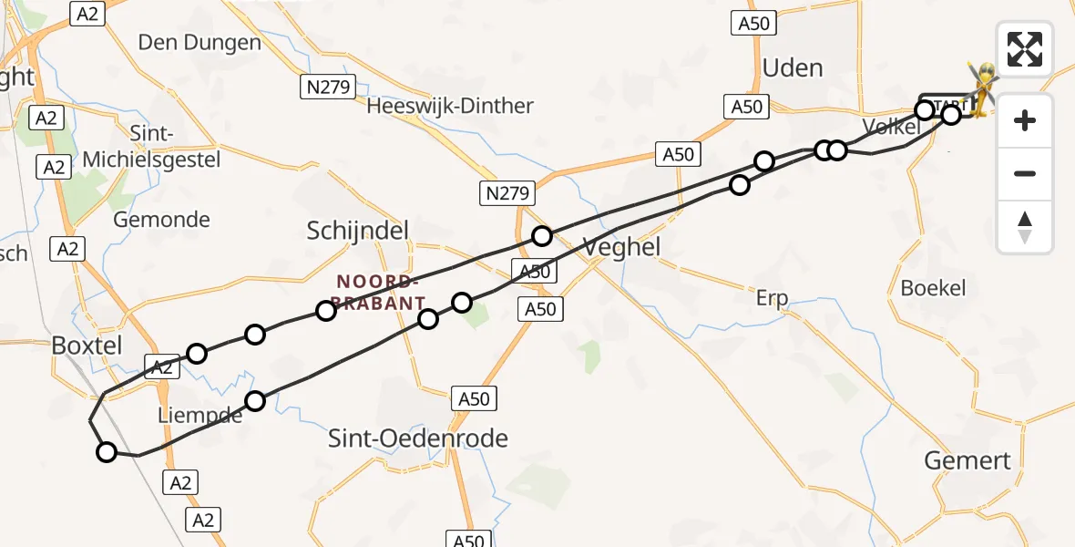 Vluchtroute Traumahelikopter Vliegbasis Volkel - Vliegbasis Volkel, 16 april 2023, 13:06