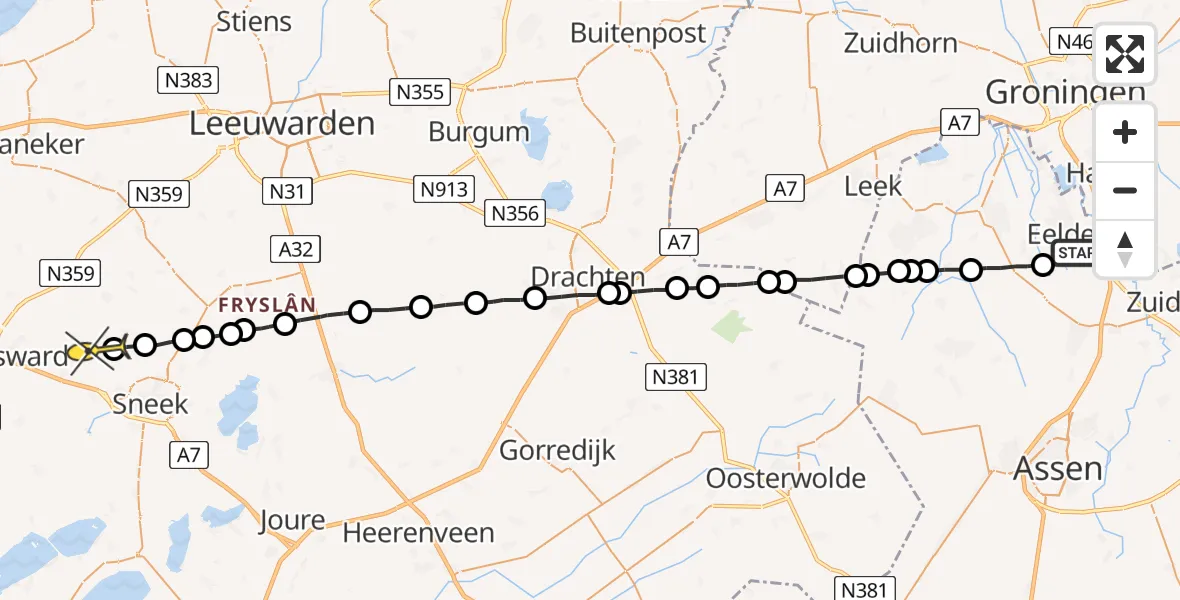 Routekaart van de vlucht: Lifeliner 4 naar Nijland