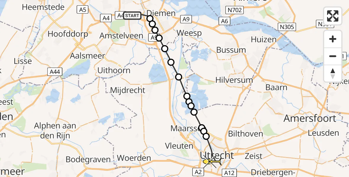 Routekaart van de vlucht: Lifeliner 1 naar Utrecht